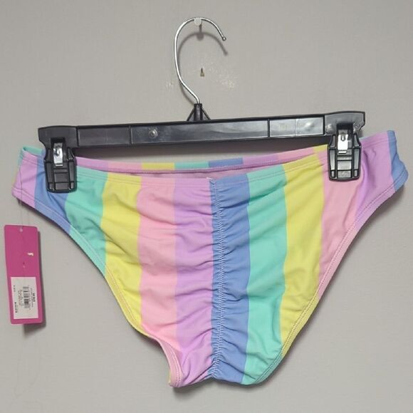 Pink and Blue Striped Bikini Bottoms with Playful Design - Picture 2 of 3